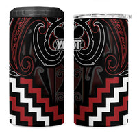 Maori Taiaha Whakairo Personalized 4 in 1 Can Cooler Tumbler Red Poutama Motifs