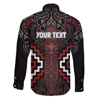 Maori Taiaha Whakairo Personalized Family Matching Long Sleeve Bodycon Dress and Hawaiian Shirt Red Poutama Motifs LT7 - Polynesian Pride