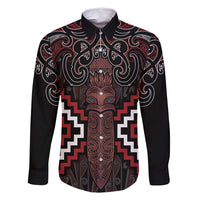 Maori Taiaha Whakairo Personalized Family Matching Mermaid Dress and Hawaiian Shirt Red Poutama Motifs LT7 Dad's Shirt - Long Sleeve Red - Polynesian Pride