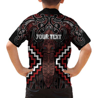 Maori Taiaha Whakairo Personalized Family Matching Off The Shoulder Long Sleeve Dress and Hawaiian Shirt Red Poutama Motifs LT7 - Polynesian Pride