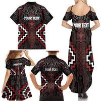 Maori Taiaha Whakairo Personalized Family Matching Summer Maxi Dress and Hawaiian Shirt Red Poutama Motifs