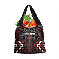 Maori Taiaha Whakairo Personalized Grocery Bag Red Poutama Motifs
