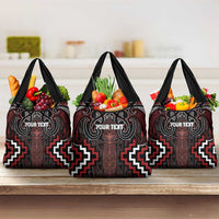 Maori Taiaha Whakairo Personalized Grocery Bag Red Poutama Motifs