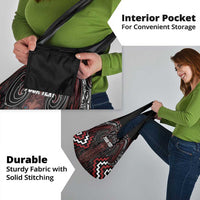 Maori Taiaha Whakairo Personalized Grocery Bag Red Poutama Motifs