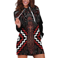 Maori Taiaha Whakairo Personalized Hoodie Dress Red Poutama Motifs