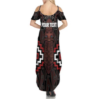 Maori Taiaha Whakairo Personalized Summer Maxi Dress Red Poutama Motifs