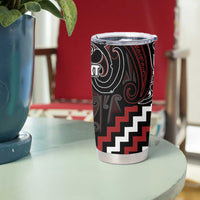 Maori Taiaha Whakairo Personalized Tumbler Cup Red Poutama Motifs