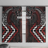 Maori Taiaha Whakairo Personalized Window Curtain Red Poutama Motifs
