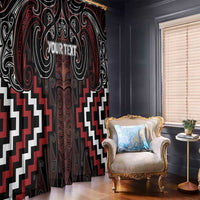 Maori Taiaha Whakairo Personalized Window Curtain Red Poutama Motifs