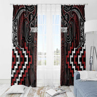 Maori Taiaha Whakairo Personalized Window Curtain Red Poutama Motifs