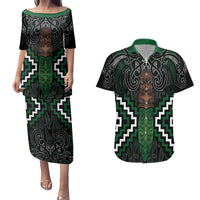 Maori Taiaha Pounamu Whakairo Personalized Couples Matching Puletasi and Hawaiian Shirt Jade Poutama Motifs LT7 Jade - Polynesian Pride
