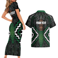 Maori Taiaha Pounamu Whakairo Personalized Couples Matching Short Sleeve Bodycon Dress and Hawaiian Shirt Jade Poutama Motifs LT7 - Polynesian Pride