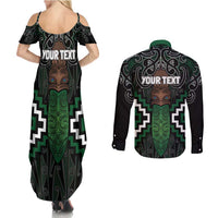Maori Taiaha Pounamu Whakairo Personalized Couples Matching Summer Maxi Dress and Long Sleeve Button Shirt Jade Poutama Motifs