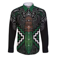 Maori Taiaha Pounamu Whakairo Personalized Family Matching Mermaid Dress and Hawaiian Shirt Jade Poutama Motifs LT7 Dad's Shirt - Long Sleeve Jade - Polynesian Pride