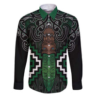 Maori Taiaha Pounamu Whakairo Personalized Family Matching Off The Shoulder Long Sleeve Dress and Hawaiian Shirt Jade Poutama Motifs LT7 Dad's Shirt - Long Sleeve Jade - Polynesian Pride