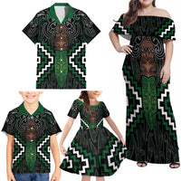 Maori Taiaha Pounamu Whakairo Personalized Family Matching Off Shoulder Maxi Dress and Hawaiian Shirt Jade Poutama Motifs
