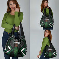 Maori Taiaha Pounamu Whakairo Personalized Grocery Bag Jade Poutama Motifs