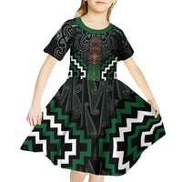 Maori Taiaha Pounamu Whakairo Personalized Kid Short Sleeve Dress Jade Poutama Motifs