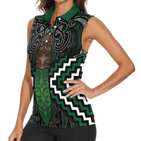 Maori Taiaha Pounamu Whakairo Personalized Women Sleeveless Polo Shirt Jade Poutama Motifs