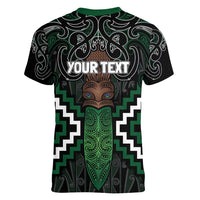 Maori Taiaha Pounamu Whakairo Personalized Women V-Neck T-Shirt Jade Poutama Motifs LT7 - Polynesian Pride