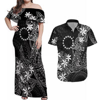 Black Kuki Airani Tapakau Couples Matching Off Shoulder Maxi Dress and Hawaiian Shirt Tribal Anchor Mix Tiare LT7 Black - Polynesian Pride