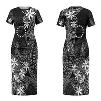 Black Kuki Airani Tapakau Couples Matching Short Sleeve Bodycon Dress and Hawaiian Shirt Tribal Anchor Mix Tiare LT7 - Polynesian Pride