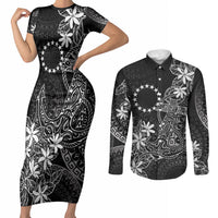 Black Kuki Airani Tapakau Couples Matching Short Sleeve Bodycon Dress and Long Sleeve Button Shirt Tribal Anchor Mix Tiare LT7 Black - Polynesian Pride