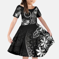 Black Kuki Airani Tapakau Family Matching Off The Shoulder Long Sleeve Dress and Hawaiian Shirt Tribal Anchor Mix Tiare LT7 Daughter's Dress Black - Polynesian Pride