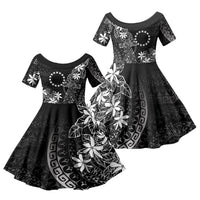 Black Kuki Airani Tapakau Family Matching Off Shoulder Short Dress and Hawaiian Shirt Tribal Anchor Mix Tiare LT7 Daughter's Dress Black - Polynesian Pride