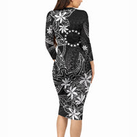 Black Kuki Airani Tapakau Long Sleeve Bodycon Dress Tribal Anchor Mix Tiare LT7 - Polynesian Pride