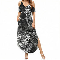 Black Kuki Airani Tapakau Summer Maxi Dress Tribal Anchor Mix Tiare LT7 Women Black - Polynesian Pride