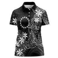 Black Kuki Airani Tapakau Women Polo Shirt Tribal Anchor Mix Tiare