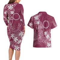 Maroon Kuki Airani Tapakau Couples Matching Long Sleeve Bodycon Dress and Hawaiian Shirt Tribal Anchor Mix Tiare LT7 - Polynesian Pride