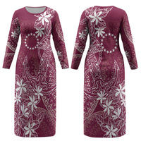 Maroon Kuki Airani Tapakau Couples Matching Long Sleeve Bodycon Dress and Hawaiian Shirt Tribal Anchor Mix Tiare LT7 - Polynesian Pride
