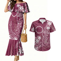 Maroon Kuki Airani Tapakau Couples Matching Mermaid Dress and Hawaiian Shirt Tribal Anchor Mix Tiare LT7 Maroon - Polynesian Pride