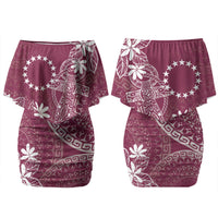Maroon Kuki Airani Tapakau Couples Matching Off Shoulder Short Dress and Long Sleeve Button Shirt Tribal Anchor Mix Tiare LT7 - Polynesian Pride