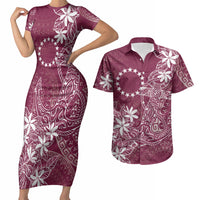 Maroon Kuki Airani Tapakau Couples Matching Short Sleeve Bodycon Dress and Hawaiian Shirt Tribal Anchor Mix Tiare LT7 Maroon - Polynesian Pride