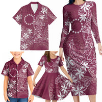 Maroon Kuki Airani Tapakau Family Matching Long Sleeve Bodycon Dress and Hawaiian Shirt Tribal Anchor Mix Tiare LT7 - Polynesian Pride