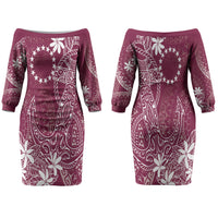 Maroon Kuki Airani Tapakau Family Matching Off The Shoulder Long Sleeve Dress and Hawaiian Shirt Tribal Anchor Mix Tiare LT7 Mom's Dress Maroon - Polynesian Pride