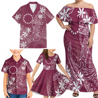 Maroon Kuki Airani Tapakau Family Matching Off Shoulder Maxi Dress and Hawaiian Shirt Tribal Anchor Mix Tiare LT7 - Polynesian Pride