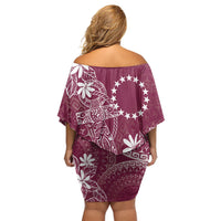 Maroon Kuki Airani Tapakau Family Matching Off Shoulder Short Dress and Hawaiian Shirt Tribal Anchor Mix Tiare LT7 - Polynesian Pride