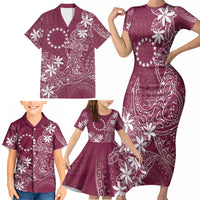 Maroon Kuki Airani Tapakau Family Matching Short Sleeve Bodycon Dress and Hawaiian Shirt Tribal Anchor Mix Tiare LT7 - Polynesian Pride