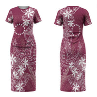 Maroon Kuki Airani Tapakau Family Matching Short Sleeve Bodycon Dress and Hawaiian Shirt Tribal Anchor Mix Tiare LT7 Mom's Dress Maroon - Polynesian Pride