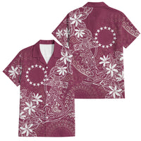Maroon Kuki Airani Tapakau Family Matching Short Sleeve Bodycon Dress and Hawaiian Shirt Tribal Anchor Mix Tiare LT7 Dad's Shirt - Short Sleeve Maroon - Polynesian Pride