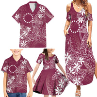 Maroon Kuki Airani Tapakau Family Matching Summer Maxi Dress and Hawaiian Shirt Tribal Anchor Mix Tiare LT7 - Polynesian Pride
