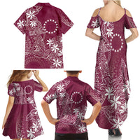 Maroon Kuki Airani Tapakau Family Matching Summer Maxi Dress and Hawaiian Shirt Tribal Anchor Mix Tiare LT7 Mom's Dress Maroon - Polynesian Pride