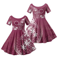 Maroon Kuki Airani Tapakau Family Matching Tank Maxi Dress and Hawaiian Shirt Tribal Anchor Mix Tiare LT7 Daughter's Dress Maroon - Polynesian Pride