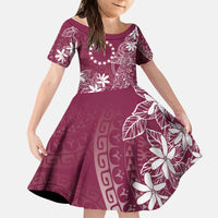 Maroon Kuki Airani Tapakau Kid Short Sleeve Dress Tribal Anchor Mix Tiare LT7 KID Maroon - Polynesian Pride