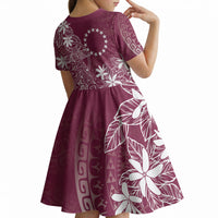 Maroon Kuki Airani Tapakau Kid Short Sleeve Dress Tribal Anchor Mix Tiare LT7 - Polynesian Pride