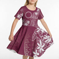 Maroon Kuki Airani Tapakau Kid Short Sleeve Dress Tribal Anchor Mix Tiare LT7 - Polynesian Pride